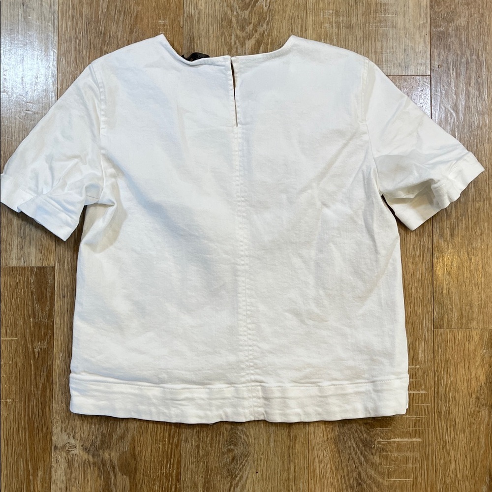 Banana Republic White Denim Short Sleeve Shirt Top Stretch Crew Medium M - Picture 8 of 16